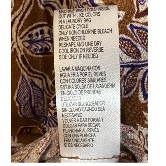 NWT Democracy Small Top Long Sleeve Button Up Brown Cream Purple Floral Lace - Picture 5 of 7